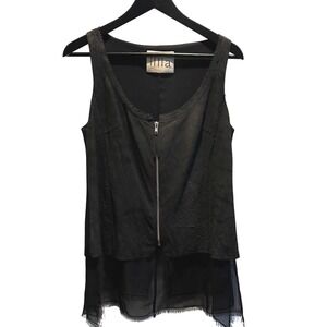 Illia Black Leather Silk Overlay Zip‎ Front Vest Women's Size 10
